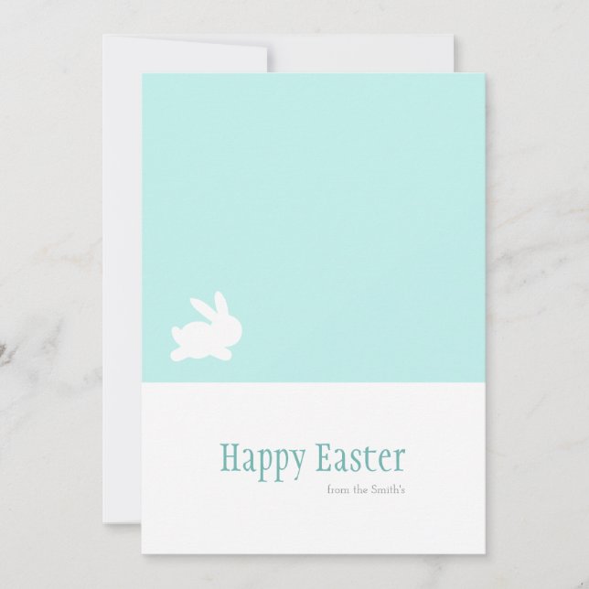Simple Teal Pastel Rabbit Happy Easter Holiday Card (Front)