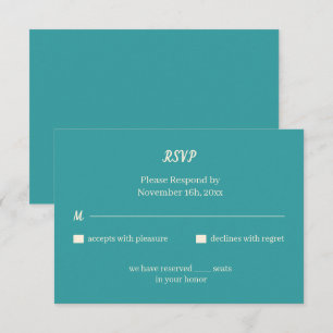 Simple Teal Personalised Wedding RSVP Card