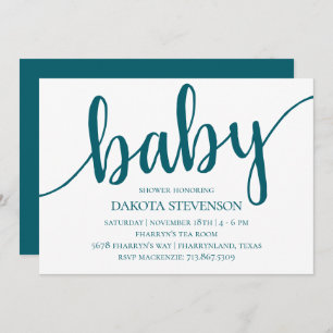 Simple Teal Script   Dark Blue-Green Baby Shower Invitation