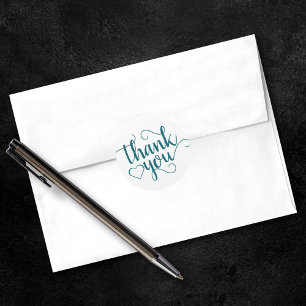 Simple Teal Script   Dark Midnight Green Thank You Classic Round Sticker