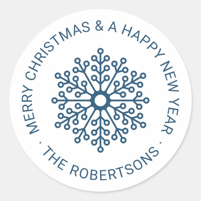 Simple Teal Snowflake Christmas Tag Round Sticker (Front)