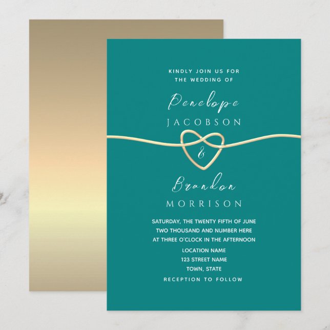 Simple Teal Wedding Invitation (Front/Back)