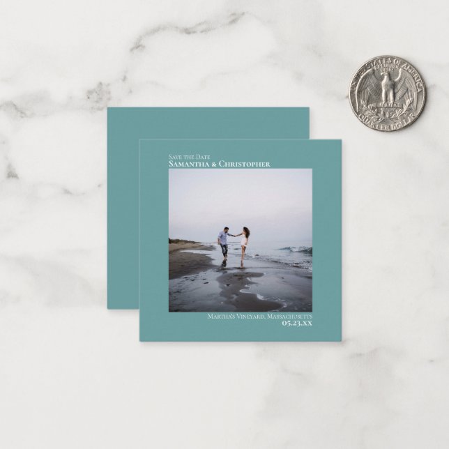 Simple Teal Wedding Save the Date Photo Mini Card (Front/Back In Situ)