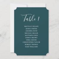 Simple teal wedding seating chart. Modern script