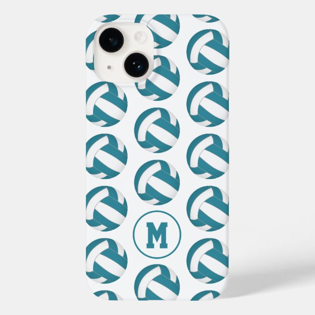 simple teal white volleyballs girls monogrammed Case-Mate iPhone case (Back)