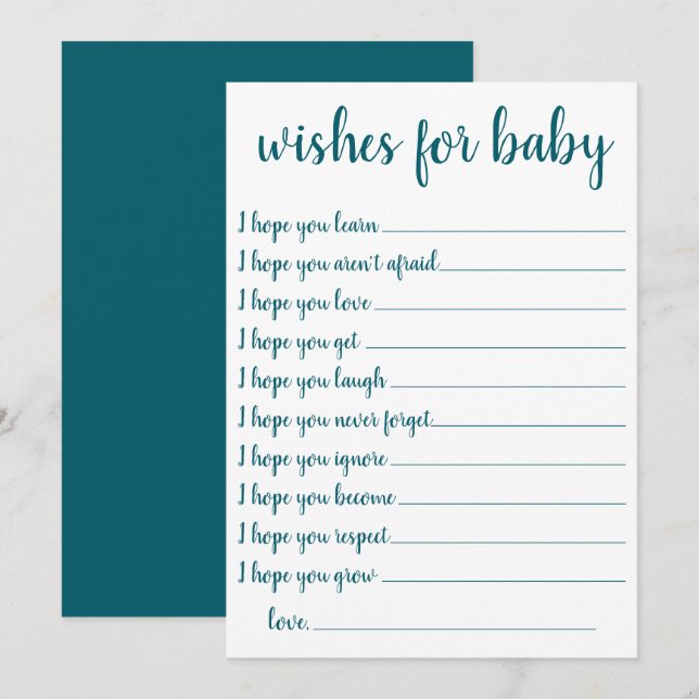 Simple Teal Wishes | Dark Blue-Green Keepsake Card (Front/Back)