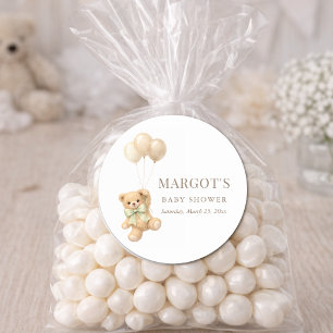 Simple Teddy Bear Balloons Baby Shower Thank You Classic Round Sticker
