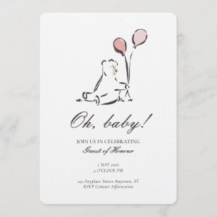 Simple Teddy Bear with Balloons Baby Shower Invitation