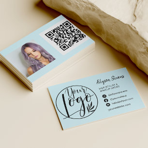 Simple tel blue hair makeup photo logo qr code business card