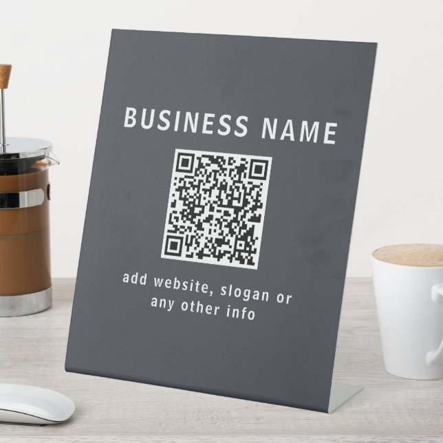 Simple Template for your QR code | Dark Grey Pedestal Sign (In SItu)