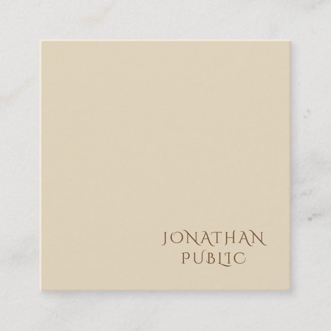 Simple Template Minimalist Modern Stylish Beige Square Business Card (Front)