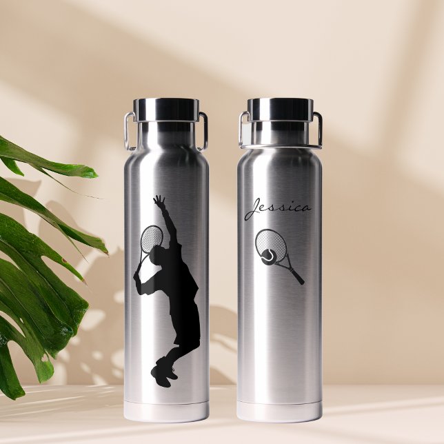 Simple Tennis Player Silhouette Personalised Water Bottle (Creator Uploaded)