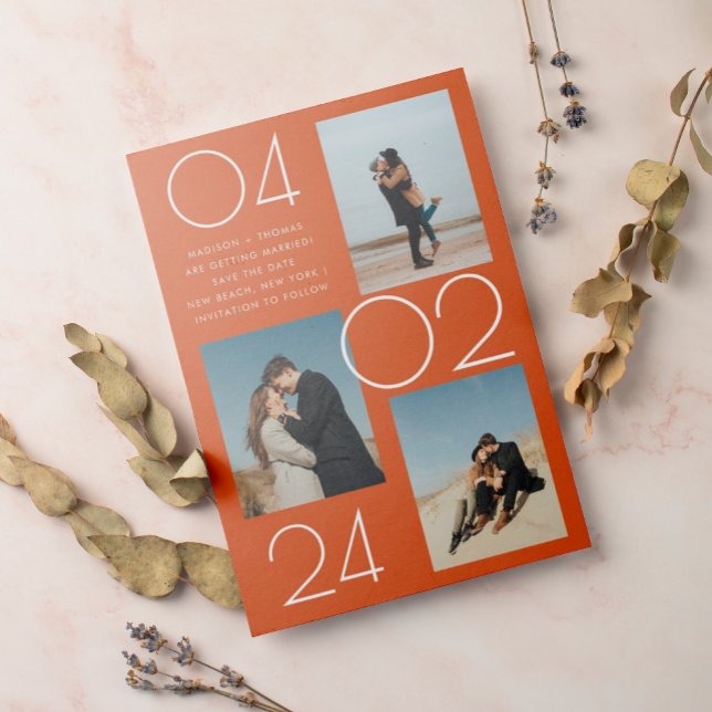 Simple Terracotta 3 Photo Wedding Save The Date Magnetic Invitation (Creator Uploaded)