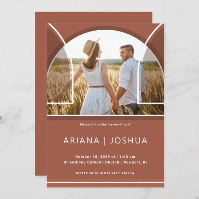 Simple Terracotta Arch Photo Wedding Invitation (Front/Back)