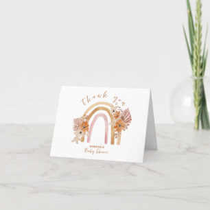 Simple Terracotta Boho Rainbow Floral Baby Shower Thank You Card
