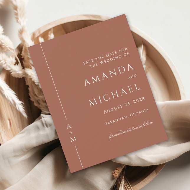 Simple Terracotta Classic Monogram Save the Date (Creator Uploaded)