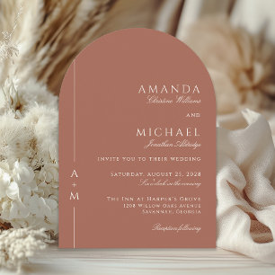 Simple Terracotta Elegant Monogram QR code Wedding Invitation
