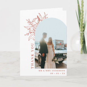 Simple Terracotta Floral Arch Photo Wedding Folded Thank You Card