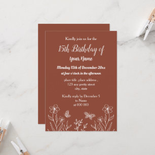 Simple terracotta floral birthday invitation
