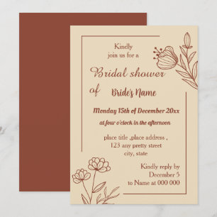 Simple terracotta floral bridal shower invitation