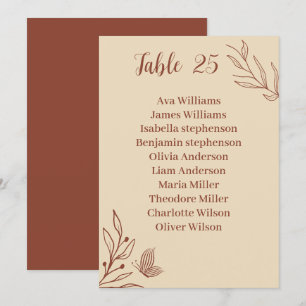 Simple terracotta floral seating chart card