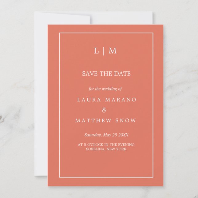 Simple Terracotta Formal Monogram Wedding  Save The Date (Front)