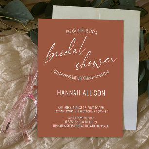 Simple, Terracotta Handwriting Bridal Shower Invitation