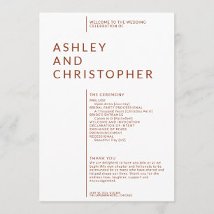 Simple Terracotta Isolated Names Wedding Ceremony Program