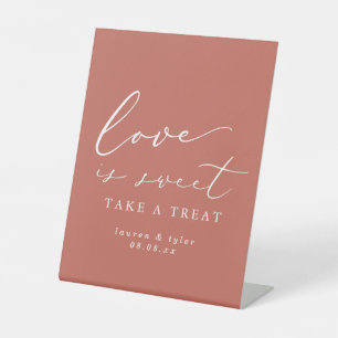 Simple Terracotta Love is Sweet Wedding Dessert Pedestal Sign