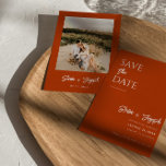 Simple Terracotta Modern Boho Chic Photo Wedding Save The Date<br><div class="desc">This modern & minimalist Wedding Save The Date Template is great for you. If you are looking for a pretty, elegant and easy to customise Wedding Save The Date Template .A very elegant simple and chic burnt orange script photo wedding save the date. Which features minimal white save the date...</div>
