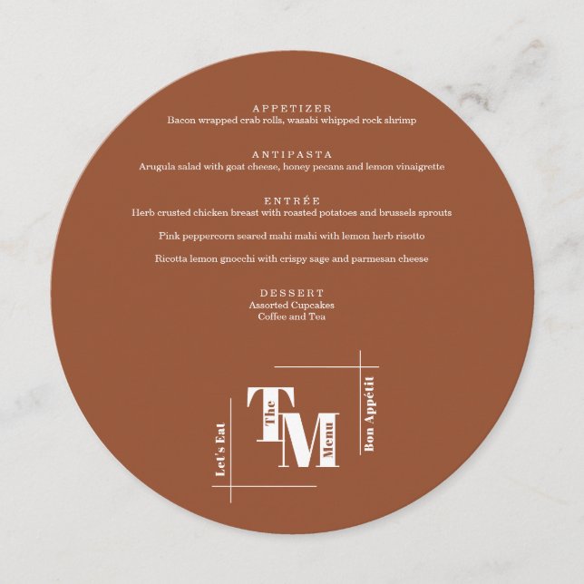 Simple Terracotta Modern Chic Wedding Thank You Menu (Front)