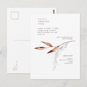 Simple Terracotta Modern Foliage Bridal Shower Postcard
