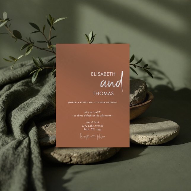 Simple terracotta modern minimalistic wedding  invitation (Creator Uploaded)