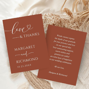 Simple Terracotta Modern Wedding Thank You Cards
