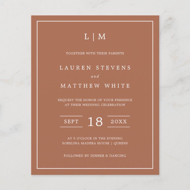 Simple Terracotta Monogram Budget Wedding Invite  (Front)