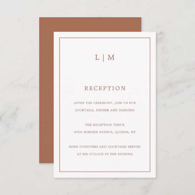 Simple Terracotta Monogram Elegant Wedding Enclosure Card (Front/Back)