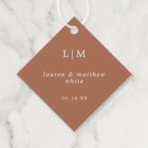 Simple Terracotta Monogram Elegant Wedding Favour Tags