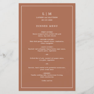 Simple Terracotta Monogram Elegant Wedding Menu