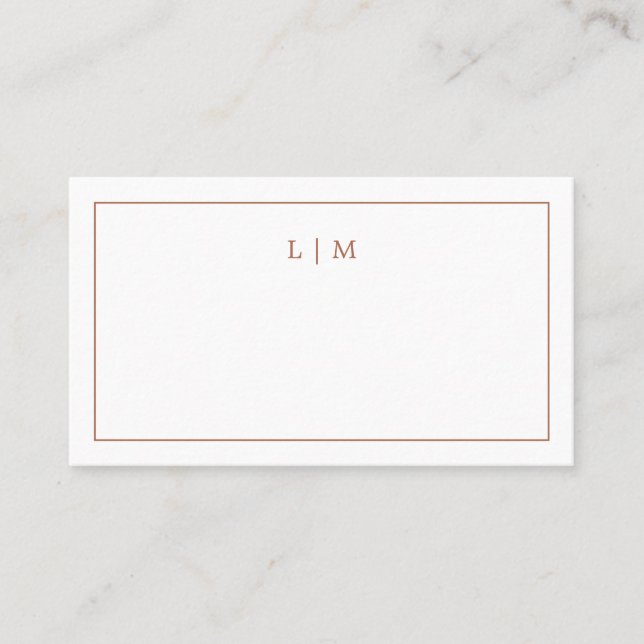 Simple Terracotta Monogram Elegant Wedding Place Card (Front)