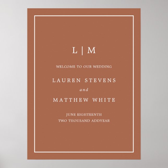 Simple Terracotta Monogram Elegant Wedding Poster (Front)