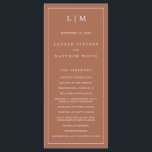Simple Terracotta Monogram Elegant Wedding Program<br><div class="desc">Modern Wedding Program featuring a simple yet elegant design with a traditional layout. Your two letter monogram is at the top along with your details surrounded by a thin border. All design elements are white over a terracotta / burnt orange / rust background and may be changed in the design...</div>