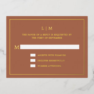 Simple Terracotta Monogram Elegant Wedding RSVP Foil Invitation Postcard