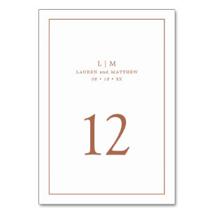Simple Terracotta Monogram Elegant Wedding Table Number