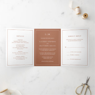 Simple Terracotta Monogram Elegant Wedding Tri-Fold Invitation