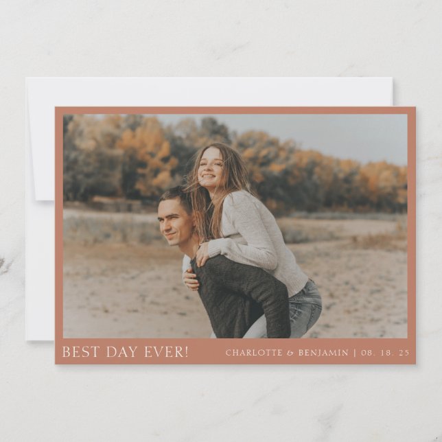 Simple Terracotta Photo Best Day Ever Wedding Thank You Card (Front)