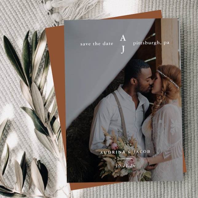 Simple Terracotta Photo Monogram Wedding Save The Date (Creator Uploaded)