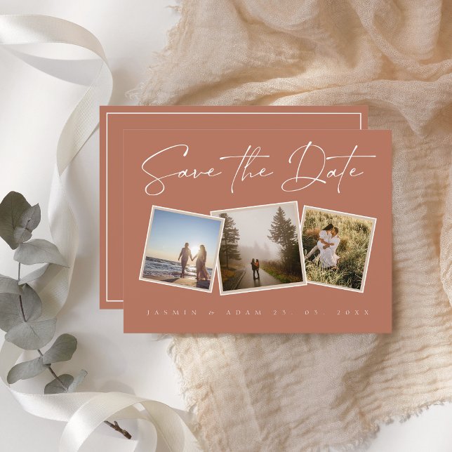 Simple Terracotta Photo Wedding Save the Date Announcement Postcard (Creator Uploaded)