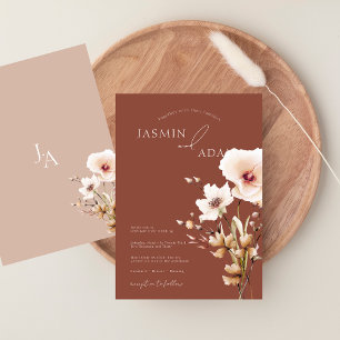 Simple Terracotta Pink Wildflower Floral Wedding Invitation