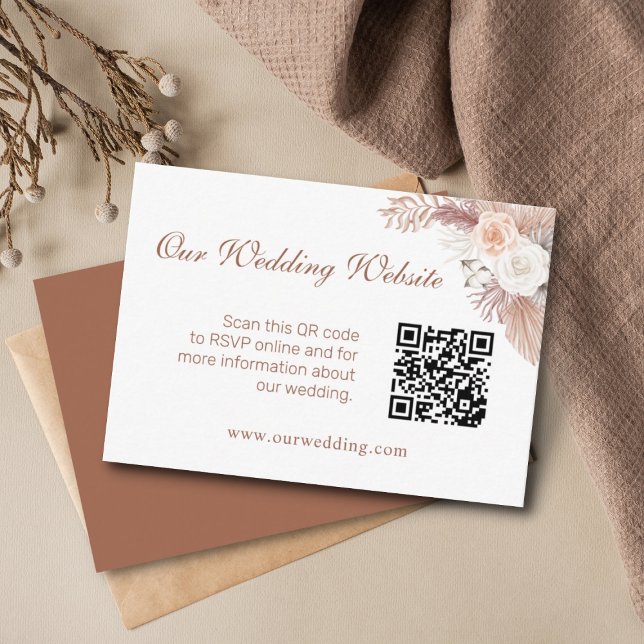 Simple Terracotta QR Code Website Wedding RSVP Enclosure Card (Creator Uploaded)