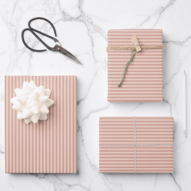 Simple Terracotta Rust Narrow Striped Pattern  Wrapping Paper Sheet (Front)
